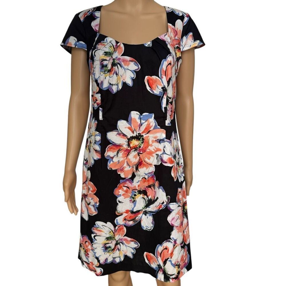 OLIVIA MATTHEWS floral DRESS 100% cotton SIZE 8 belt loops, no belt included